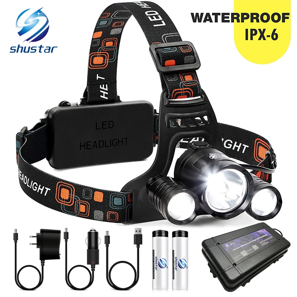 Lampe Frontale LED Rechargeable - 5 LED, 4 Modes - USB - Pour Camping/rando