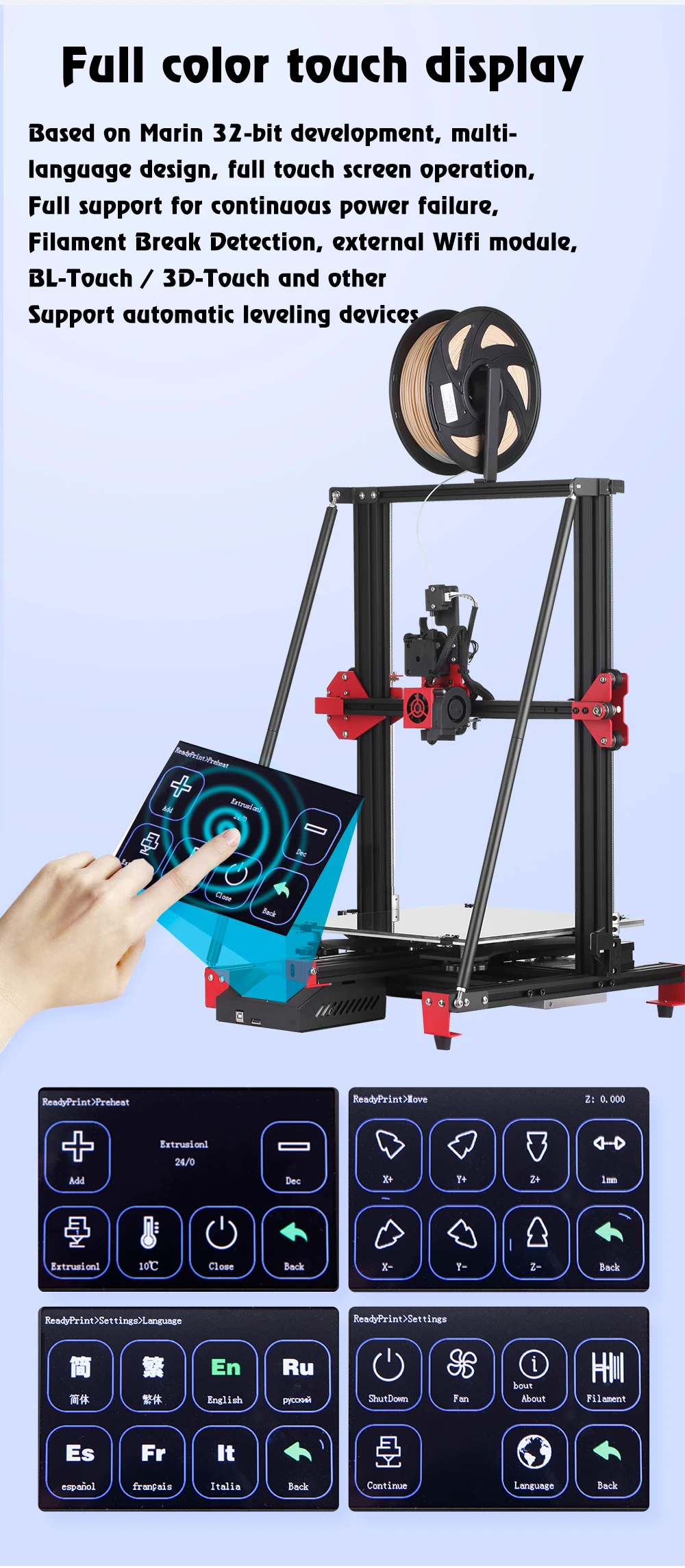 Creativity CY300 FDM 3D printer kit double lever supports automatic leveling 0.4mm nozzle print size 300x300x400 I3 3D printer 3d printing machine