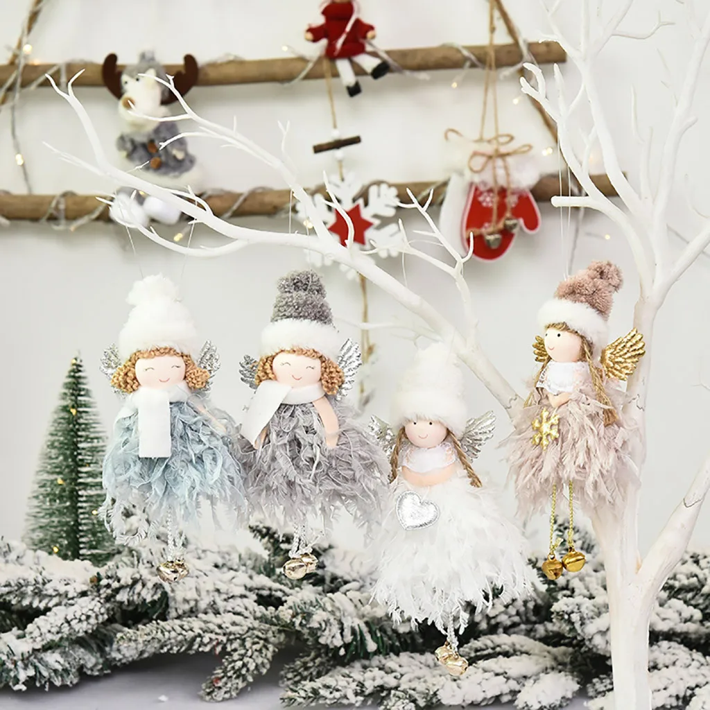 Christmas Decorations Creative Mini Feather Bell Angel Doll Pendant Tree Hanging Ornaments Gift Xmas Decor #35 | Дом и сад