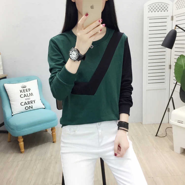 Camisas Mujer, футболка контрастного цвета, женские топы с длинным рукавом, футболка, женская одежда, осень-зима, белая повседневная одежда размера плюс
