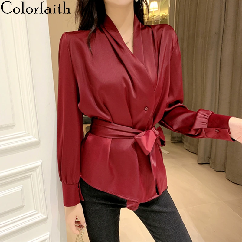 Colorfaith новинка 2020 женская летняя блузка рубашки однотонный атлас повседневная