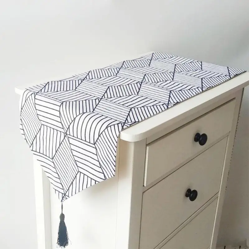 Nordic Style Geometric Pattern Linen Table Runner Creative Simple Modern Cotton Tablecloth Coffee Tea Table Cover