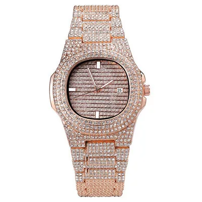 1PCs 2021 Hip Hop Men Iced Out Watches Luxury Date Quartz Wrist Watches With Micropave CZ Watch For Women Men Rhinestone Watches 