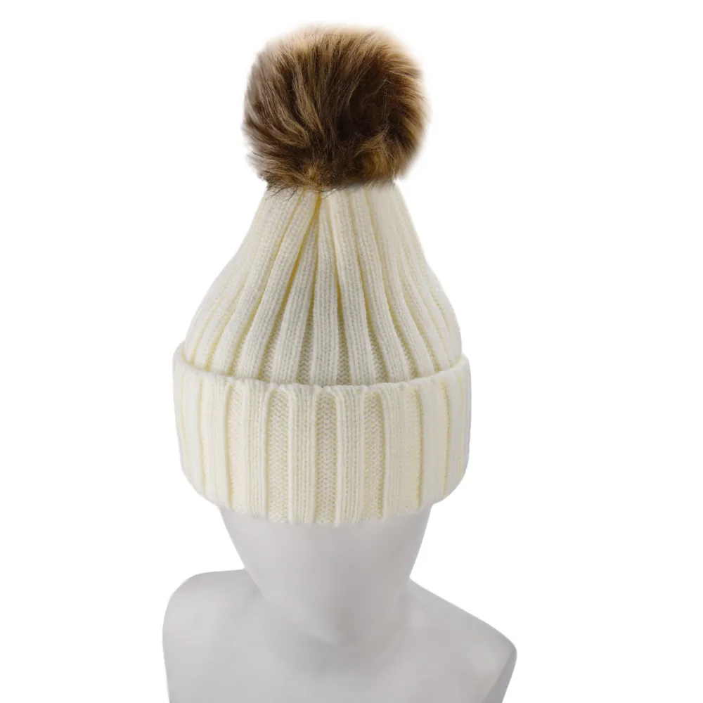 Autumn Winter Wool Blends Soft Warm Knitted Cap Female Head Wrap Cap Women Winter Fur Ball Warm Hat Crochet Knitted Wool Cap