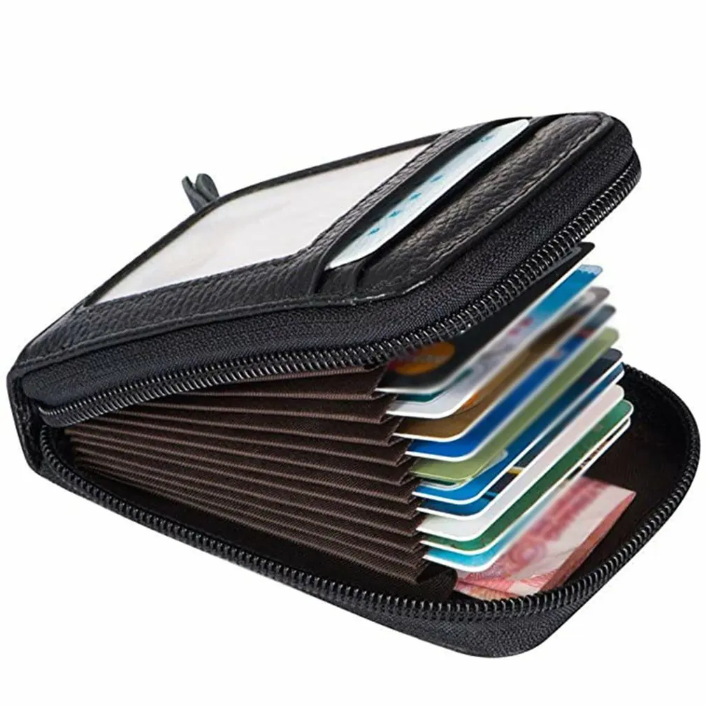 

2021 New Vintage Genuine Leather Men's Wallet Credit Card Holder RFID Blocking Zipper Money Pouch Card Protect Case Pocket Purse