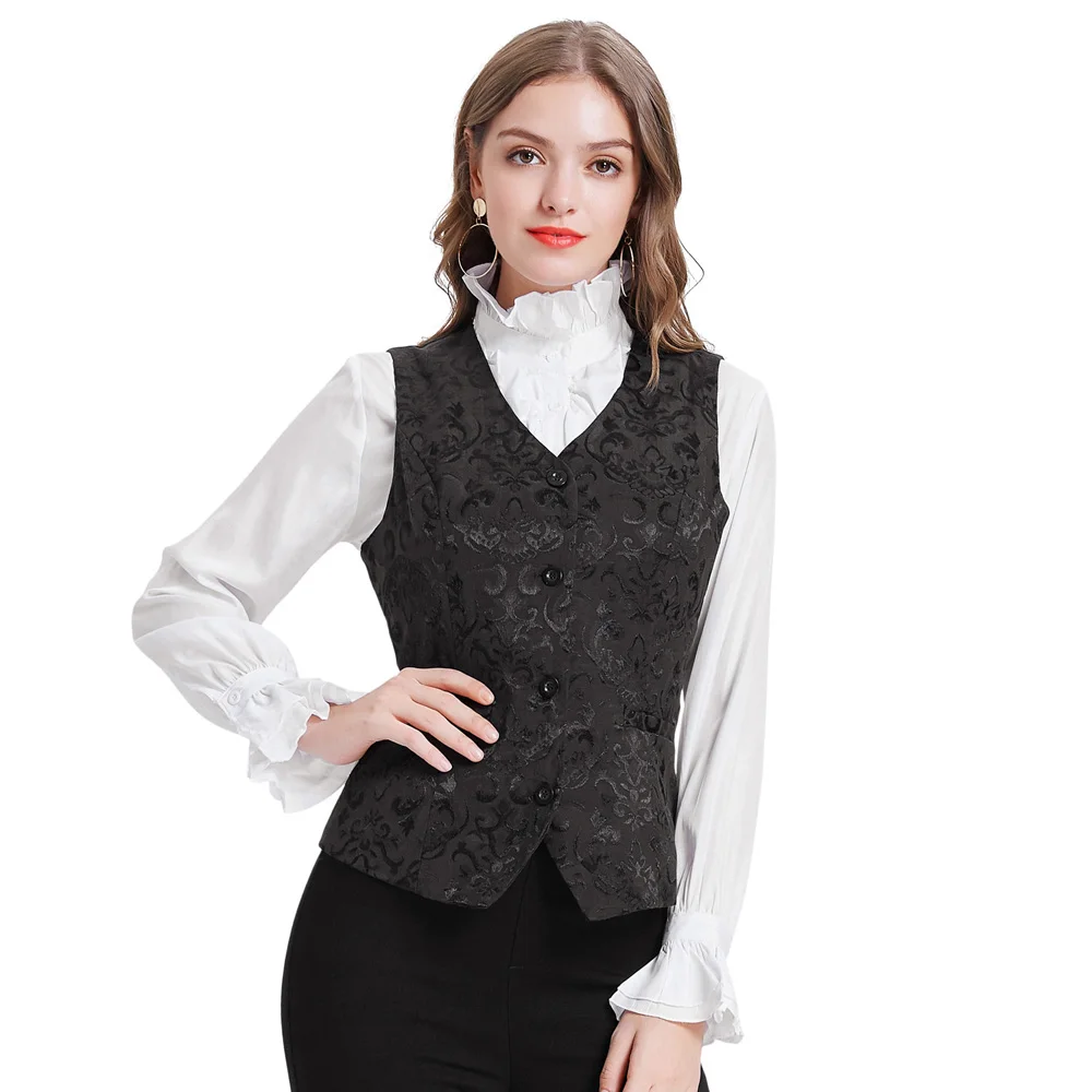 Black Женщины Топы старинные без рукавов v-образным вырезом Платок Подол карманы fit жаккардовый жилет пальто вечерние Жилеты женские пальто