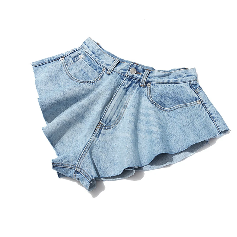 TWOTWINSTYLE Casual Ruffle Denim Shorts 