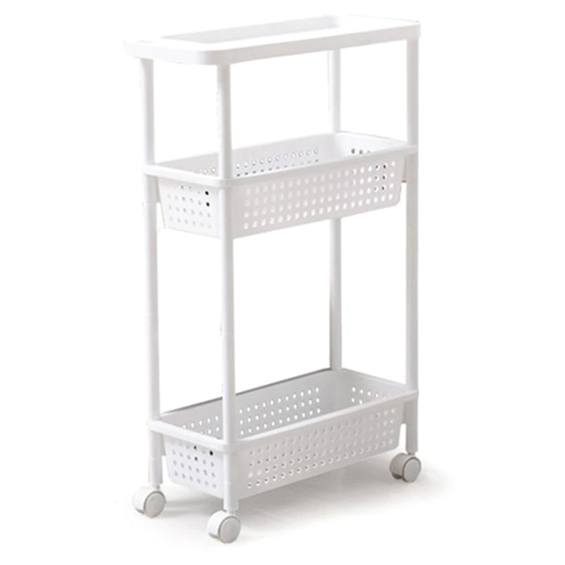

Space Kitchen Storage Rack Shelf Slim Slide Tower Movable Assemble Thickened Plastic Bathroom Shelf Wheels Space Saving Organi
