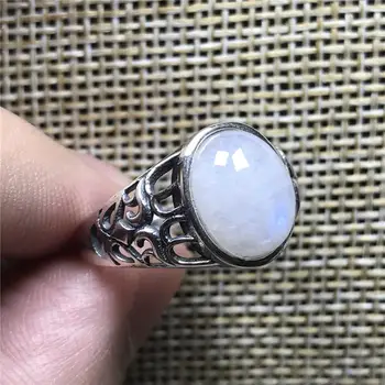 

12x9mm Natural Blue Light Moonstone Ring For Women Crystal Silver Gift Oval Beads Gemstone Adjustable Ring Fashion Jewelry AAAAA