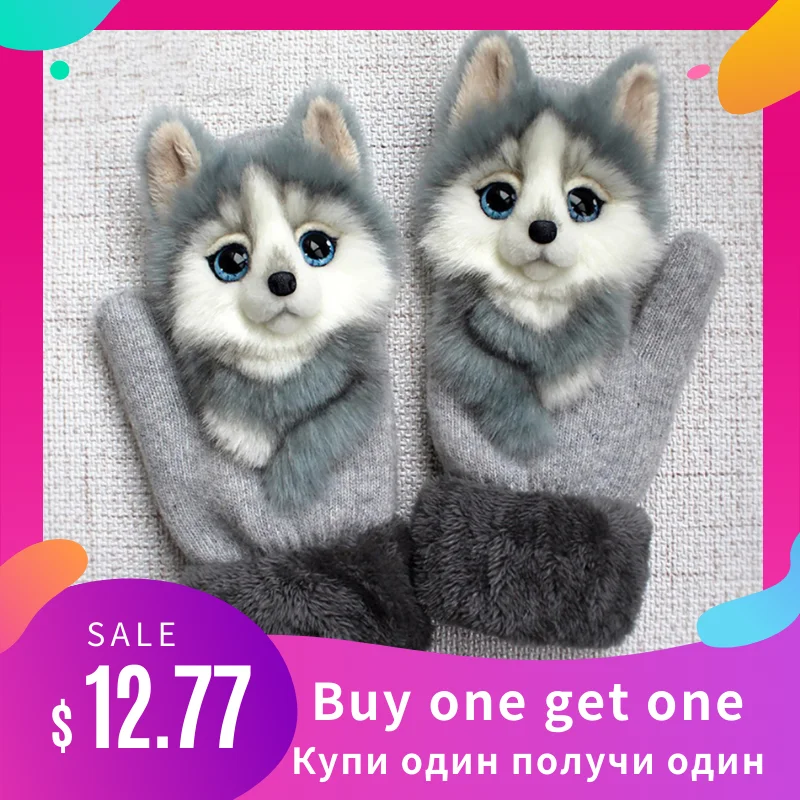 Gloves Cat Girls Christmas-Gifts Women Warm Thick And Cartoon 3D Mittens Outdoor Winter