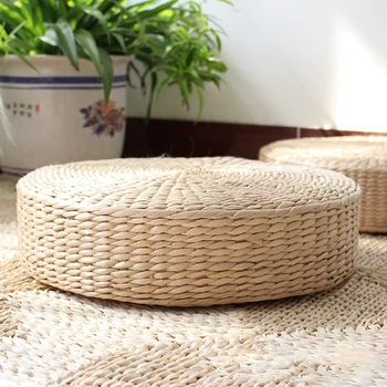 

Hand Woven Round Sitting Cushion Japanese Tatami Floor Natural Cattail Mat Room Floor Straw Padded Multifunction Indoor 425C