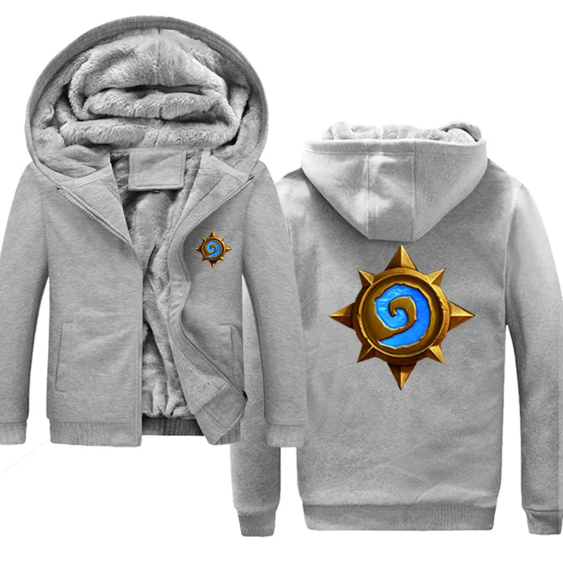 gray1 Hearthstone Hemd Homme зима теплая Толстая шерстяная шерсть Harajuku мужская Толстовка Толстая куртка - Цвет: gray1