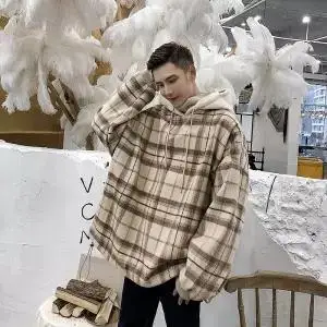 1 Корейский хип хоп мужские и женские толстовки Модный пуловер в клетку Толстовка Повседневная Свободная Толстовка с капюшоном пальто забавная Высокая уличная Толстовка Мужчины - Цвет: 1