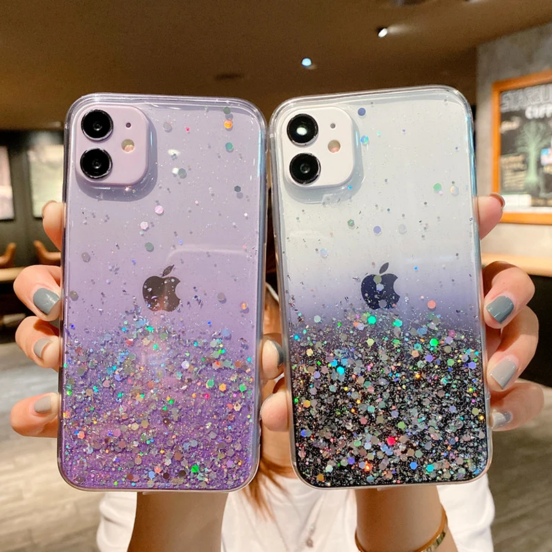 Прозрачный блестящий чехол ярких цветов для телефона iphone 11 12 Pro Max Mini X XR XS SE 2020 7 8 Plus