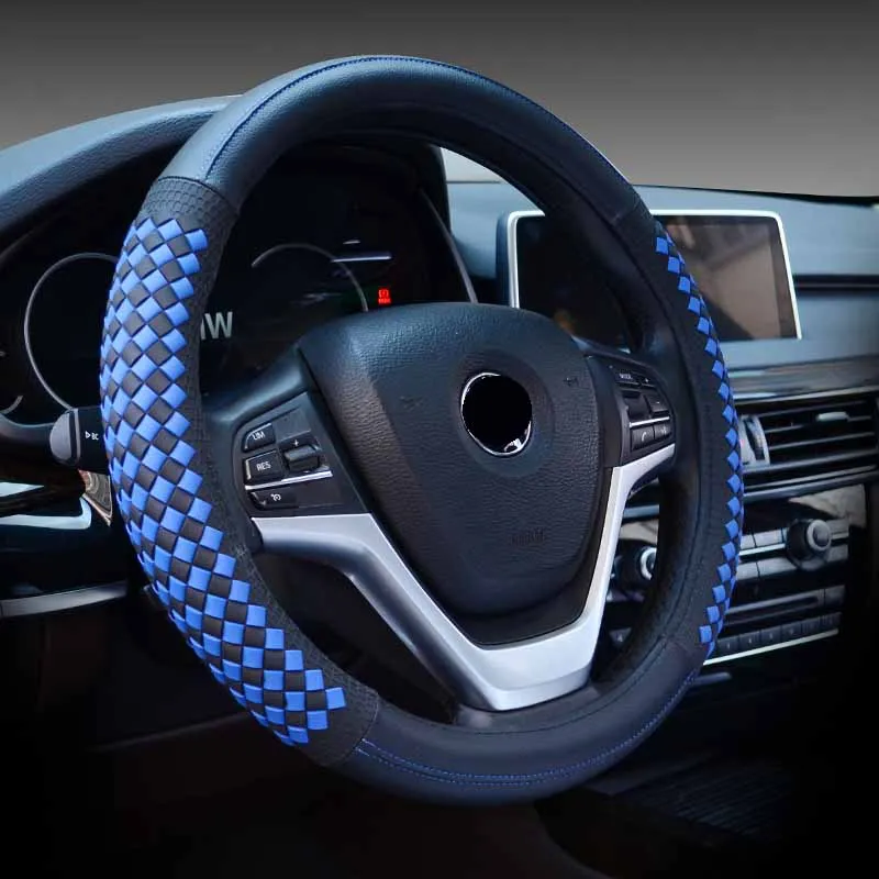 Роскошный Алмазный Узор Кожаный Чехол для рулевого колеса автомобиля Универсальный спортивный чехол для рулевого колеса чехол для авто аксессуары