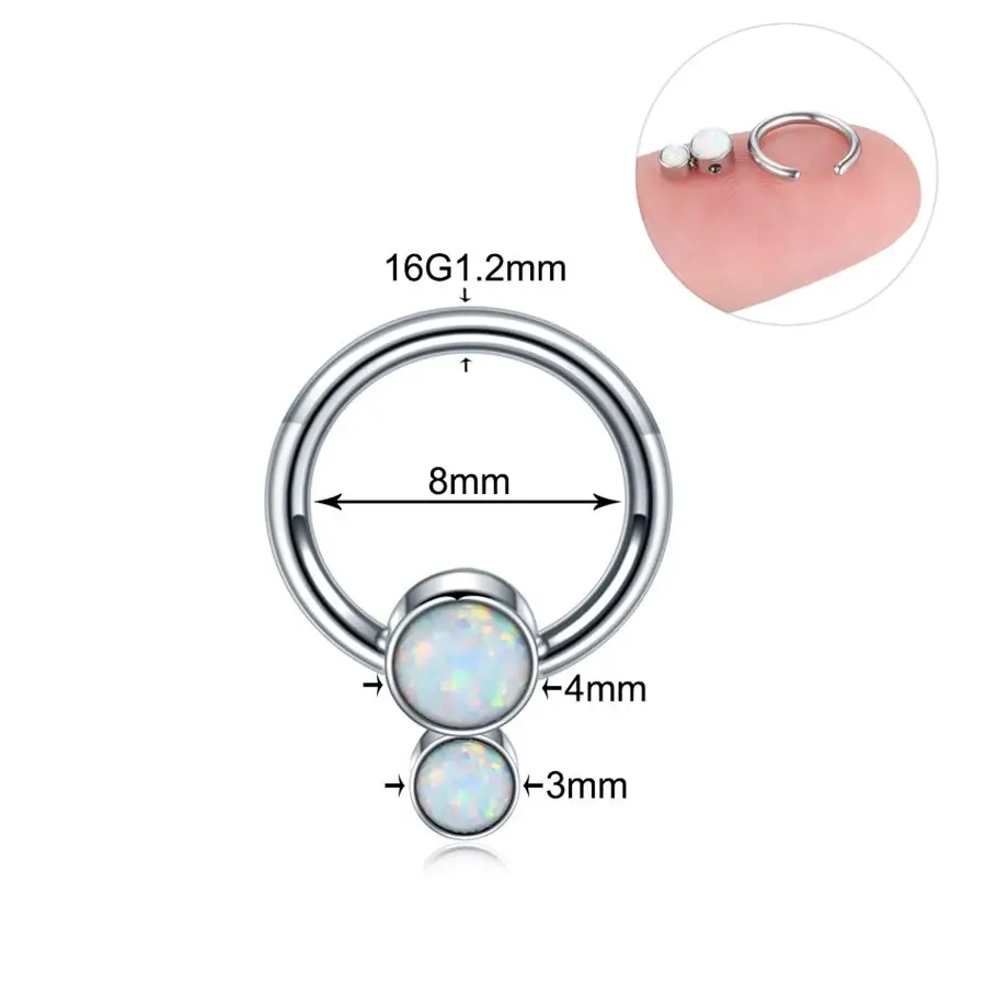 1PC Steel Opal Nose Septum Hoop Crystal Ear Helix Clicker Piercing Ear Cartilage Tragus Conch Daith Rook Piercing Nariz Jewelry - Окраска металла: Style14