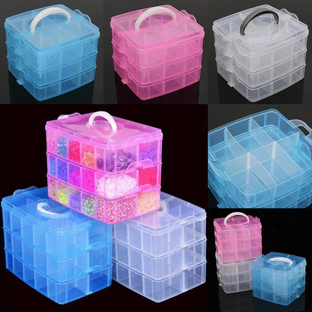 

3 Layers 18 Compartments Clear Storage Box Container Jewelry Bead Organizer Case Home Storage & Organization Bead Pills Organize