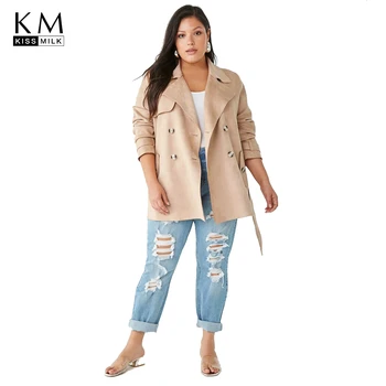 

Kissmilk Plus Size Woman Clothes Casual Solid Color Suede Double-breasted Tiebreaker