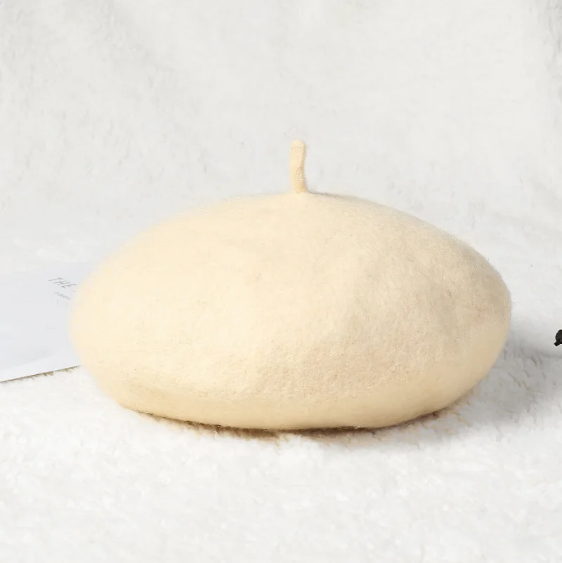 Autumn Winter Women Fashion Cashmere Adjustable Berets New Wool Hat Female Warm Solid Color Cap - Цвет: beige