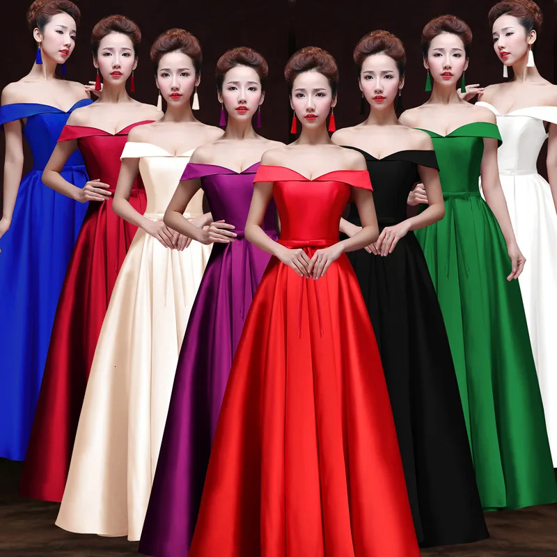 

Mingli Tengda Royal Blue Satin Simple Bridesmaid Dresses Boat Neck Vestido Longo Wedding Guest Dress Formal Party Long Dress Red