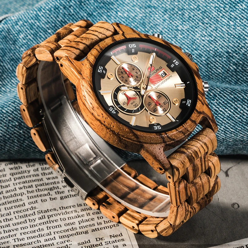 

Personalized Logo Wooden Watch Men Wood Timepieces Chronograph Military Quartz Watches in Wood Gift Relogio Masculino Reloj de m