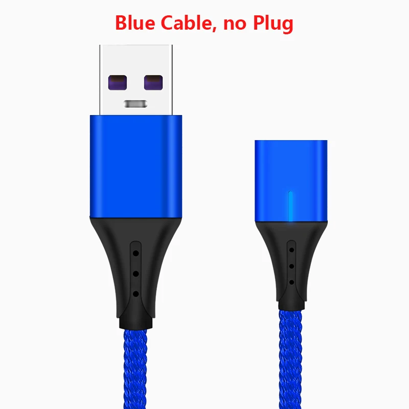 blue cable no plug 5А Магнитный кабель Micro usb type C светодиодный супер быстрый зарядный кабель для iPhone samsung huawei Xiaomi Android телефонный кабель 1 м - Цвет: blue cable no plug