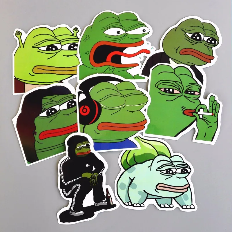 

8 Pcs/Set Stickers Cartoon Toy Sad Pepe The Frog Anime Stickers Waterproof Decor Notebook Trunk Skateboard Guitar Laptop Kid Toy