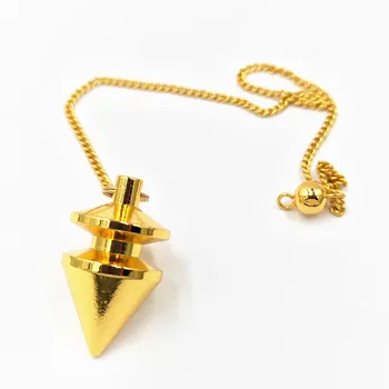 

Metal Copper Dowsing Healing Pyramid Reiki Pendulum Pendant Charms Chakra Amulet Chrome gold European Fashionable With Chain
