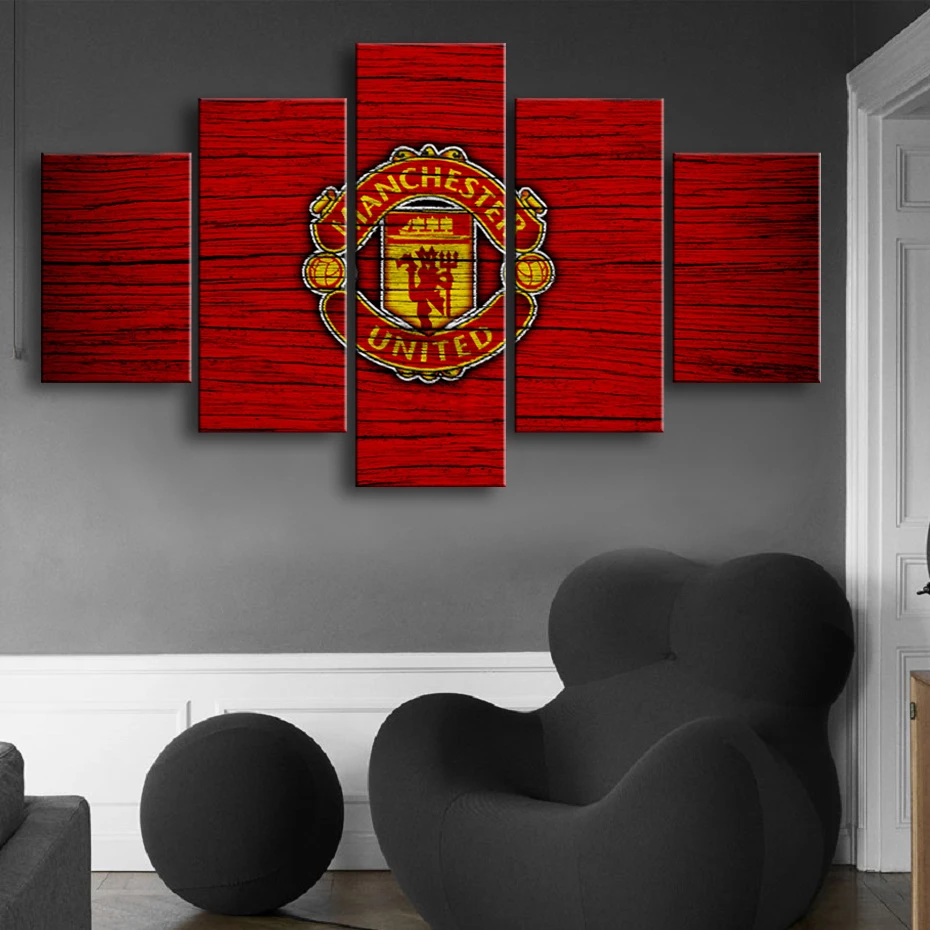

Modern Fashion Five Wood Grain Manchester United Banner Sports Wall Poster Football Oil Painting Home Decoration Prints Picture