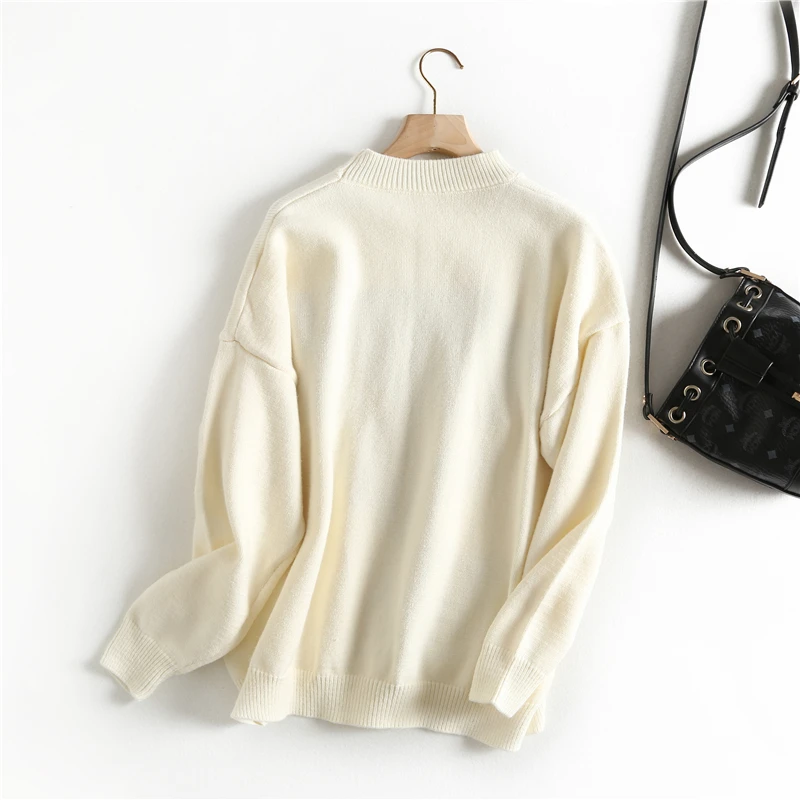 H.SA Women Christmas Sweaters Cartoon Christmas Deers Embroidery Knit Sweater Jumpers Red Warm Chic Retro Pull Femme