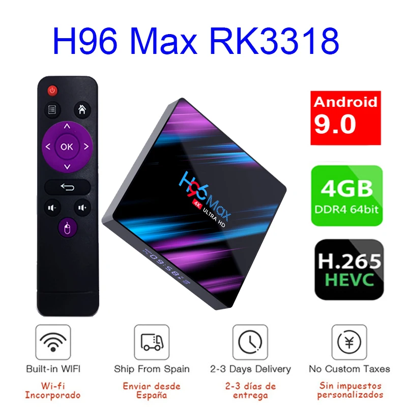H96 max Google Play Tv box android 9 0 MAX Rockchip 4G 64GB Android 2 4/5 0G WiFi Bluetooth 4 4K 3D tvbox | Электроника