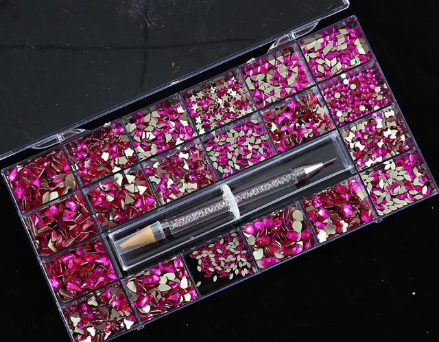 Multi Nail Rhinestones Kit Flatback 240pcs Alloy Charms (Neon,Pink,AB,Blue) Glass Jewelry Nail Art Crystal Box 2022