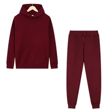 

2021 Fall/Winter Women's Fleece Sportswear 2-Piece Oversized Hoodie Sweatshirt and Jogging Pants Sportswear Solid Run Sportswear