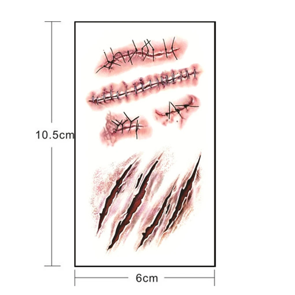 

Halloween Make Up Scary Wound Realistic Blood Injury Scar Water Transfer Sticker Body Art Tattoos Face Decals 105*60mm