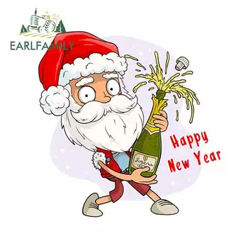 

EARLFAMILY 13cm x 13cm Funny Santa Happy New Year Auto Car Stickers and Decals Creative Waterproof Car Wrap Occlusion Scratch