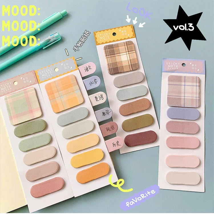 Ins BM Style Colorful Plaid Sticky Notes 20 Sheets Diy Creative Index Bookmark Student Planner Stickers cute Stationery