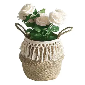 

Nordic Long Tassel Faux Seagrass Woven Flowerpot Living Room Storage Container