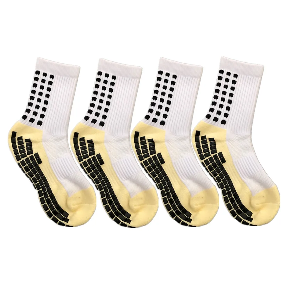 Lot 4 Paires Chaussettes Foot Hautes Enfant 5-12 Ans – Chaussettes Sport Rugby Basket Élastiques Noir & Blanc