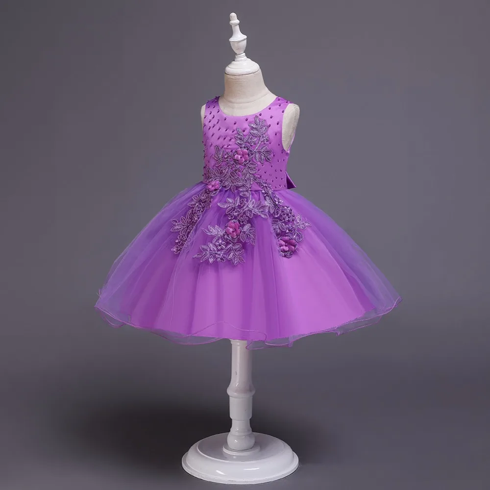 Новое летнее платье для малышей с украшением-бисером платье с вышивкой для девочек; розовое платье принцессы, одежда для детей ясельного возраста вечерние платье для ребенка Детское платье с цветочным рисунком