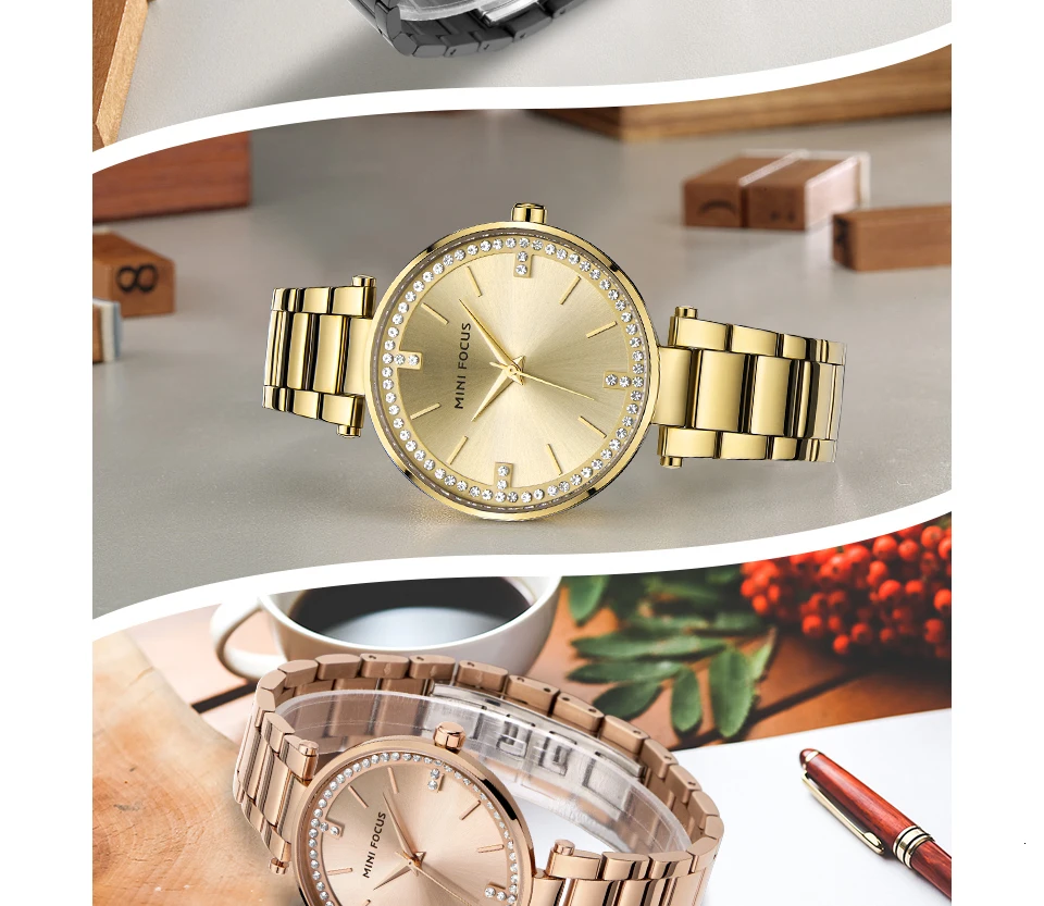 MINIFOCUS женские часы с бриллиантами золотые водонепроницаемые женские часы для женщин дизайнерские брендовые роскошные женские часы модные женские часы