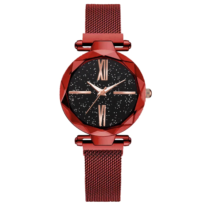 Популярные женские часы модные элегантные магнитные пряжки таинственные Фиолетовые женские наручные часы звездное небо римские цифровые часы - Цвет: Красный
