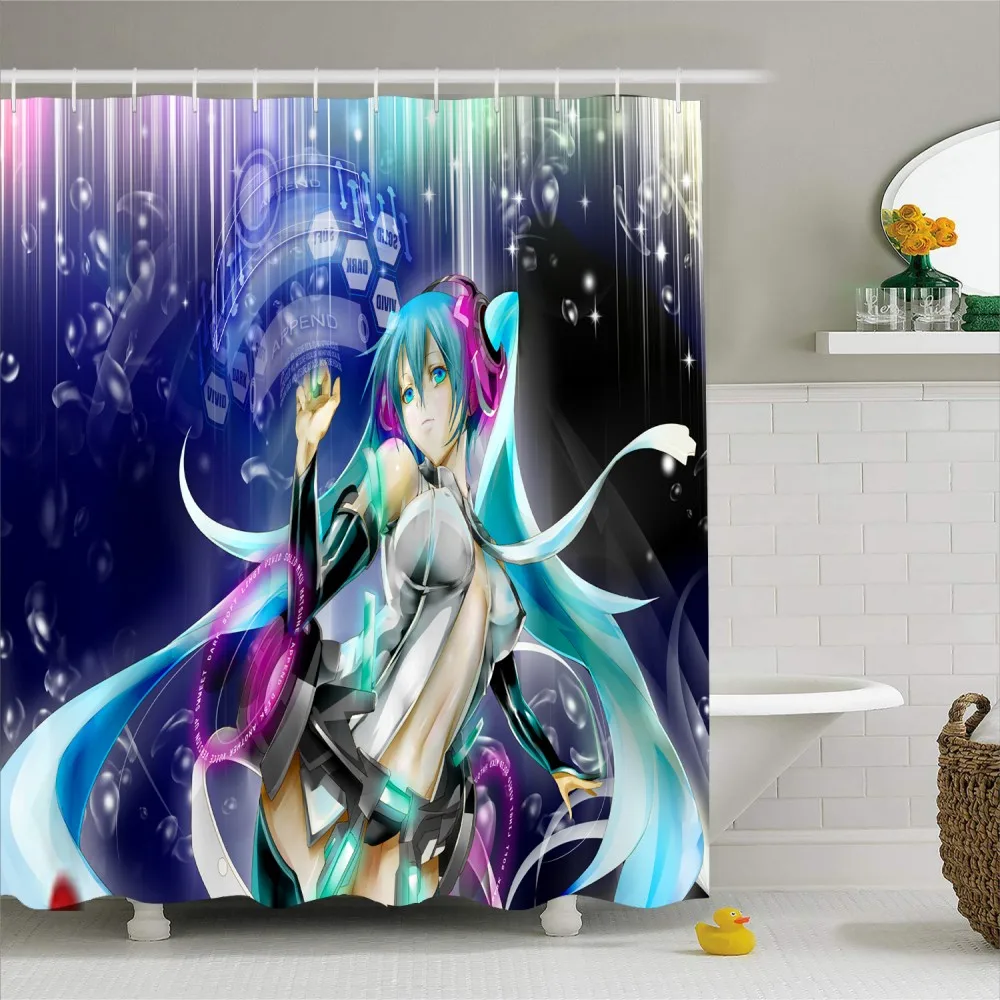 Hatsune Miku мультфильм аниме Принцесса водонепроницаемый занавески для ванной с Бесплатные Крючки полиэстер девушки украшения для мальчиков занавески для душа