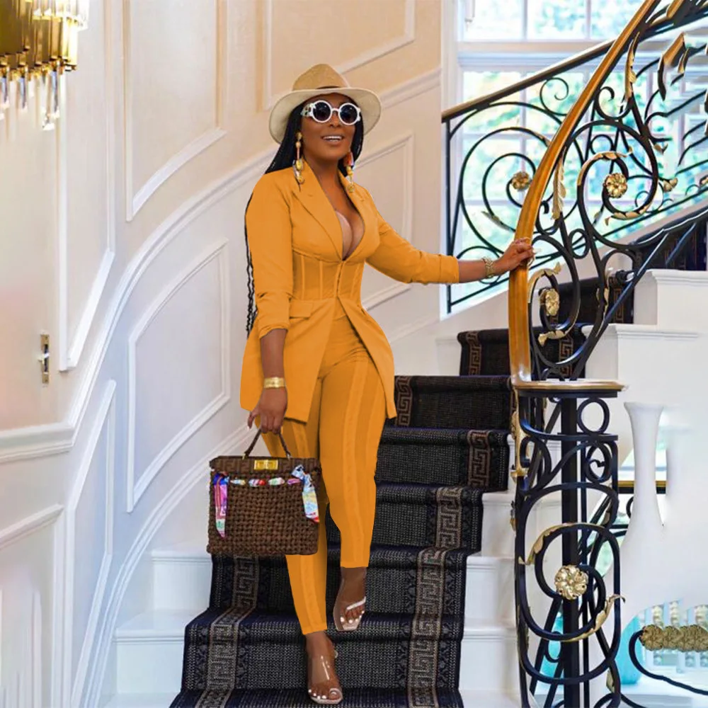 2 Piece Sets Womens Outfits Elegante Blazer And Pants Office Set Business Suit Fashion Sexy Two Piece African Clothes Ladies