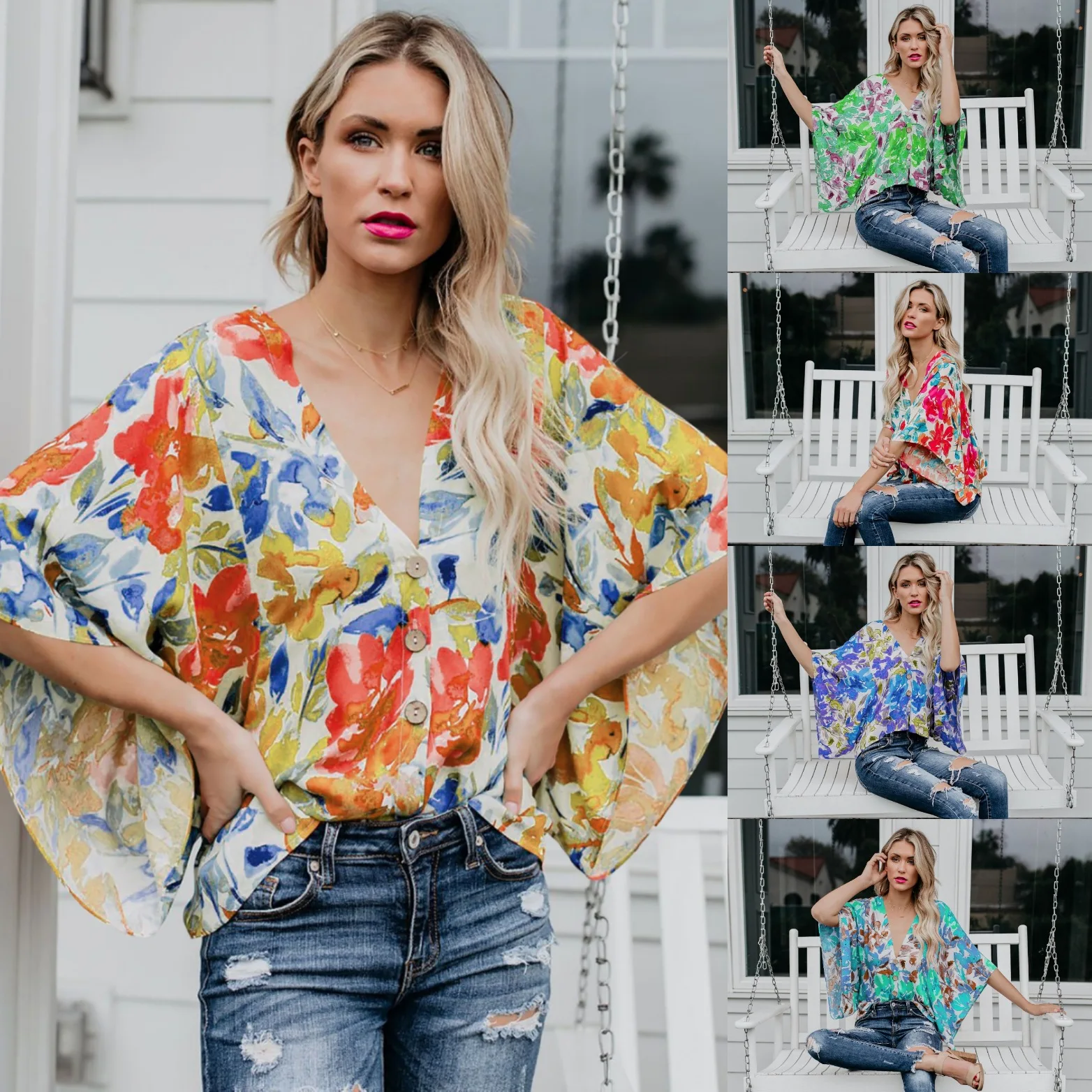 Летние цветочные Boho блузки женские шифоновые рубашки для отпуска Топы повседневные с длинным рукавом сексуальные винтажные блузки Femme Blusa уличная