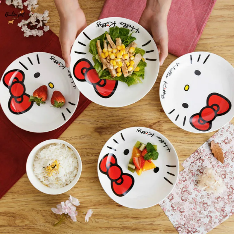 

Hellokitty 7inches 8inches plate tableware set household ceramic bowl Japanese creative all-china kitchenware porcelain plate