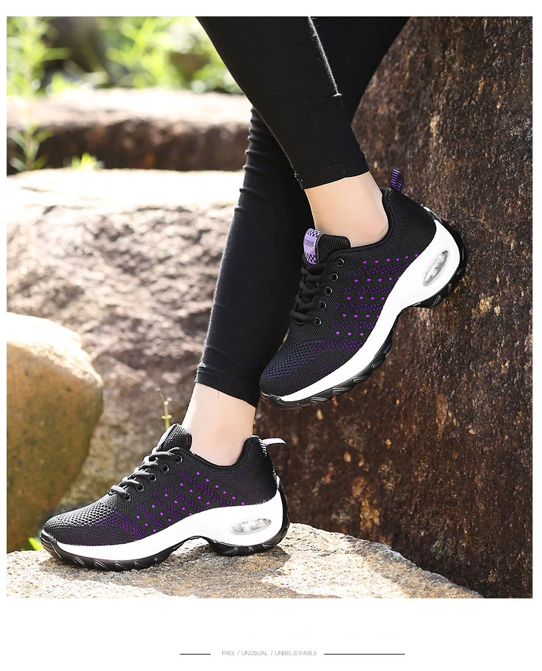 Walking Shoes 2021 New Women Breathable Casual Shoes Outdoor Light Weight Frenulum Casual Walking Platform Ladies Sneakers Black