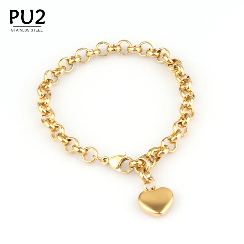 Stainless Steel Heart Pendant Vintage Chain Bracelets For Women Bohemian Padlock Thick