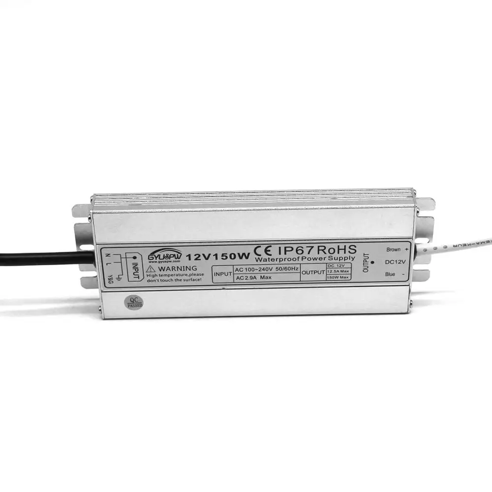 Ультратонкий 12V 12.5A 150W блок питания IP67 водонепроницаемые Трансформеры 100-240v Сетевой сетевой адаптер для использования вне помещения для светодиодной ленты света CCTV