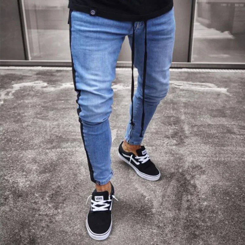 

New Cotton Men's Multi-pocket Feet Jeans Men's High-quality Webbing Denim Pants Soft Men's Slim Hole Trousers Fashion Jeans