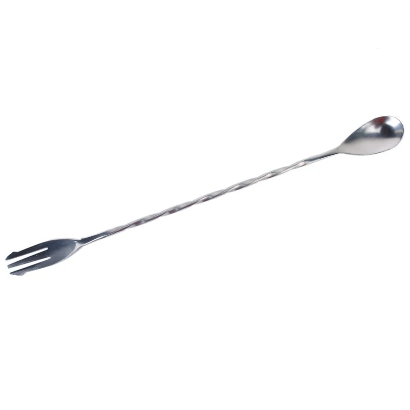 Stainless Steel Swizzle Stick Cocktail Stirrer w/ Spoon and Fork